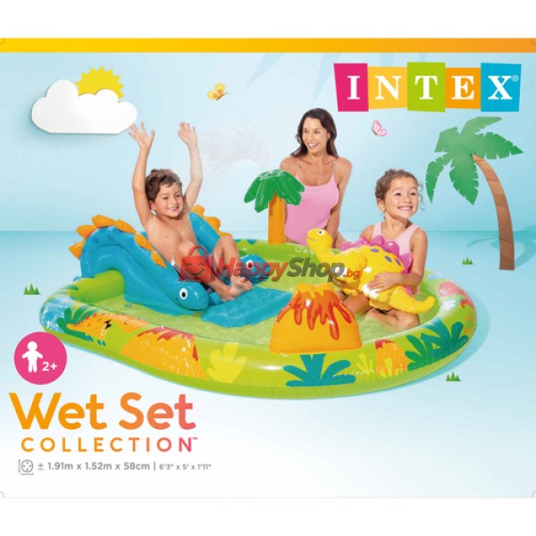 Водна площадка за деца Little Dino 191 x 152 x 58 см с пързалка и пръскачка Intex
